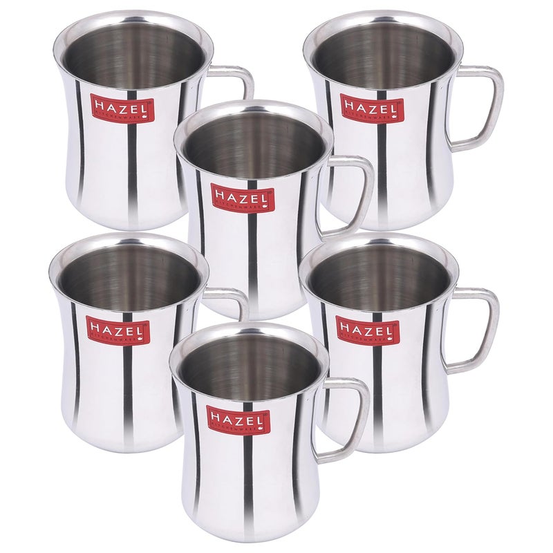 HAZEL Stainless Steel Green Tea Coffee Big Damaru Plain Mug Set of 6 200 ml Each - Image 1