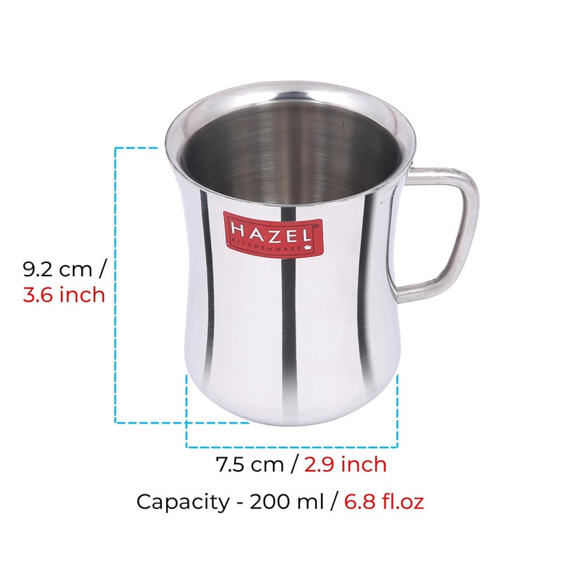 HAZEL Stainless Steel Green Tea Coffee Big Damaru Plain Mug Set of 6 200 ml Each - Image 4