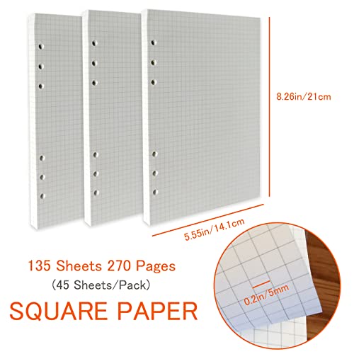 DY.2ten A5 6-Hole Binder Notebook Refills Set - 135 Sheets (270 Pages) Graph Paper + 2pcs A5 Zipper Binder Pockets + 5 Pcs A5 Dividers + Index Note Tabs + index with date + Ruler - Image 2