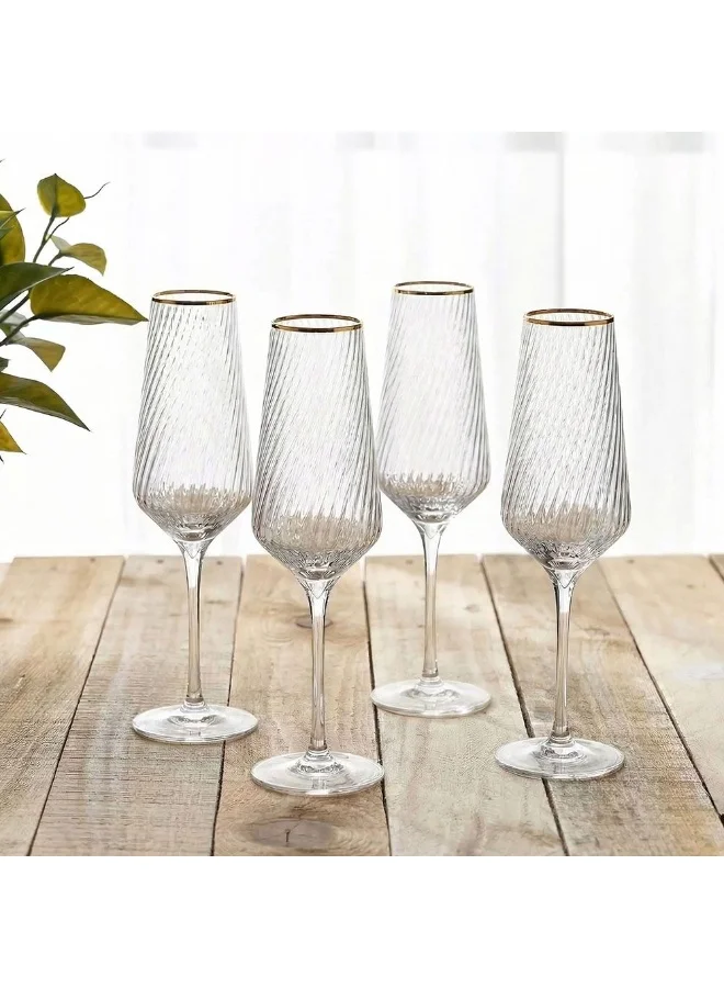 DANUBE HOME Rakle Flute Glass Set 4Pc 180ml Footed Drink Glasses