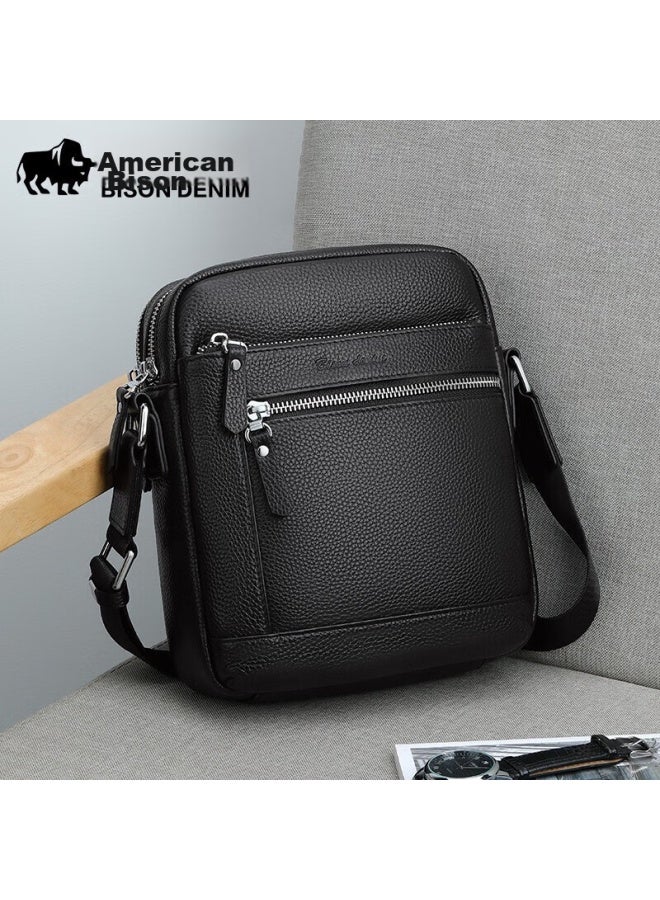 American Bison Shoulder Bag For Men, Top-grain Leather, Business Casual Crossbody Bag, High-end Gift For Men - Image 1