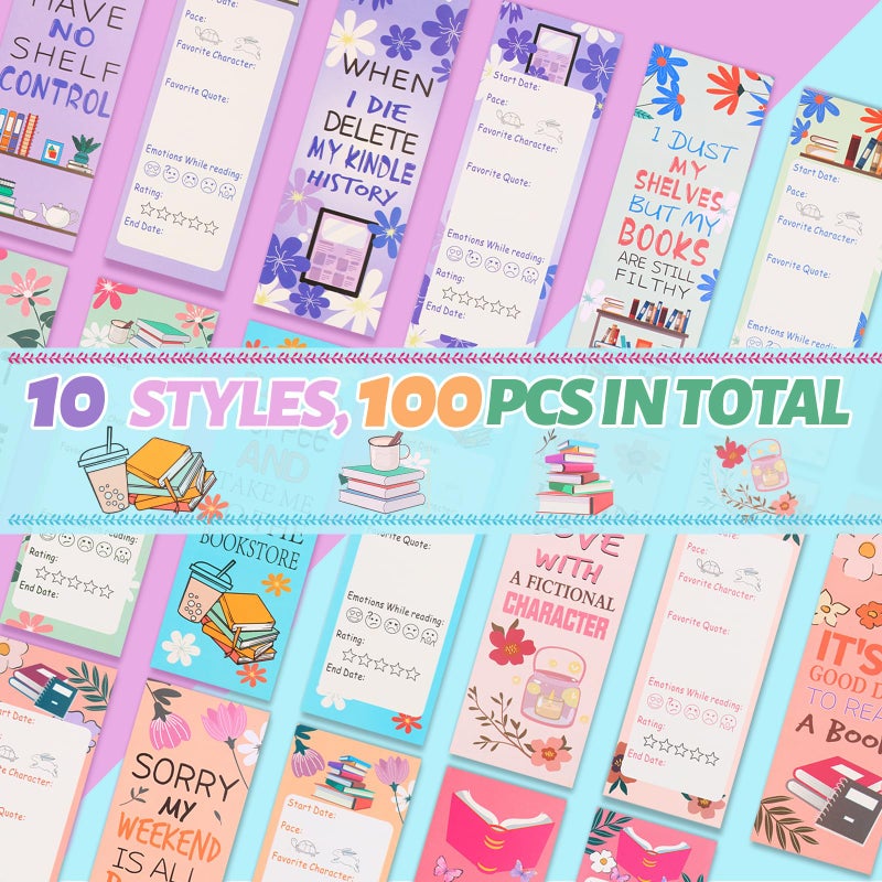 LiYiQ 100 Pcs Book Lovers Bookmarks Double-Sided Bookmark Page Markers Book Markers Set Reading Bookmarks Gift for Women - Image 3