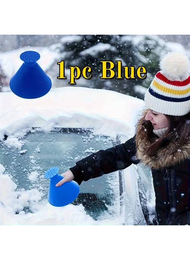 Blue Car Snow Remover Conical Design Multi Functional Winter Defrosting Scraper - Image 1