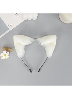 Generic Hand-made simulation Fox cat ear headband plush beast ear headband cosplay dress props KC headdress accessories White 