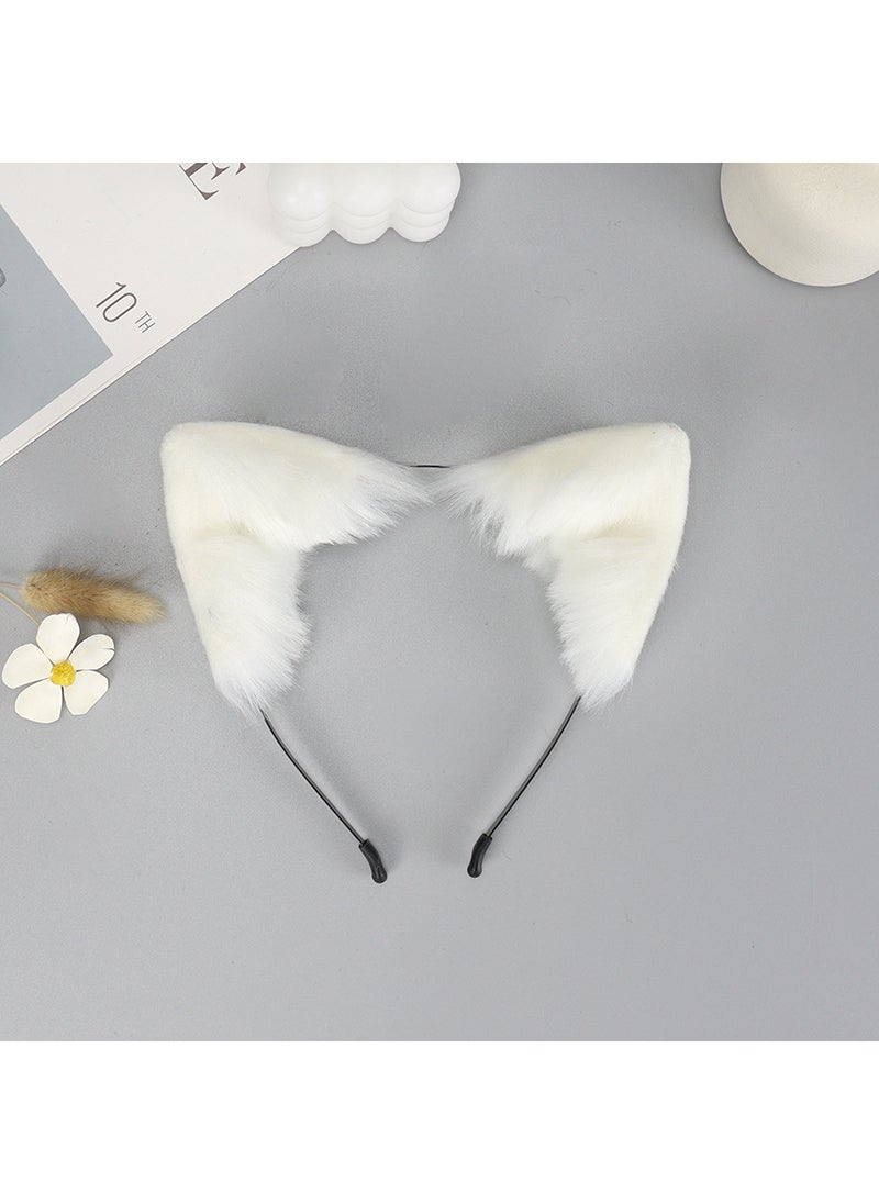 Generic - Hand-made simulation Fox cat ear headband plush beast ear headband cosplay dress props KC headdress accessories White - Image 1