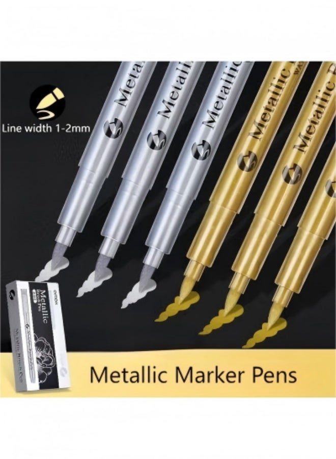 12pcs Metallic  Gold & Silver Markers Painting Set, Metallic Permanent Markers Pens Set Waterproof, Non-Toxic Ink for DIY Crafts, Resin Art, Scrapbooking, Black Card Drawing, Ramadan Decorations, Works on Wood, Glass, Metal, Plastic, Ceramic - Image 1