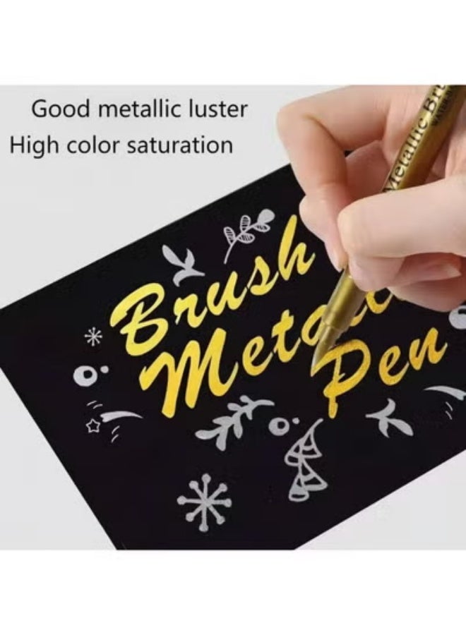 12pcs Metallic  Gold & Silver Markers Painting Set, Metallic Permanent Markers Pens Set Waterproof, Non-Toxic Ink for DIY Crafts, Resin Art, Scrapbooking, Black Card Drawing, Ramadan Decorations, Works on Wood, Glass, Metal, Plastic, Ceramic - Image 2