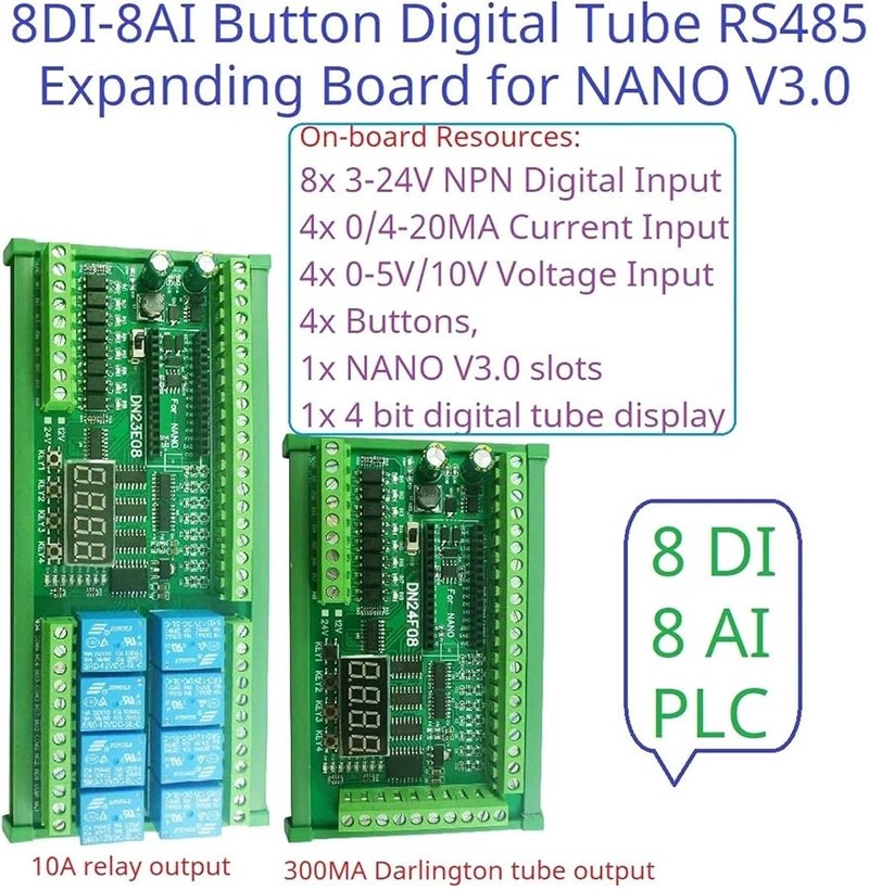 Modbus RTU PLC IO Expansion Board 8DI 8AI Analog Input 4 20mA 0 10V RS485 For Arduino - Image 3