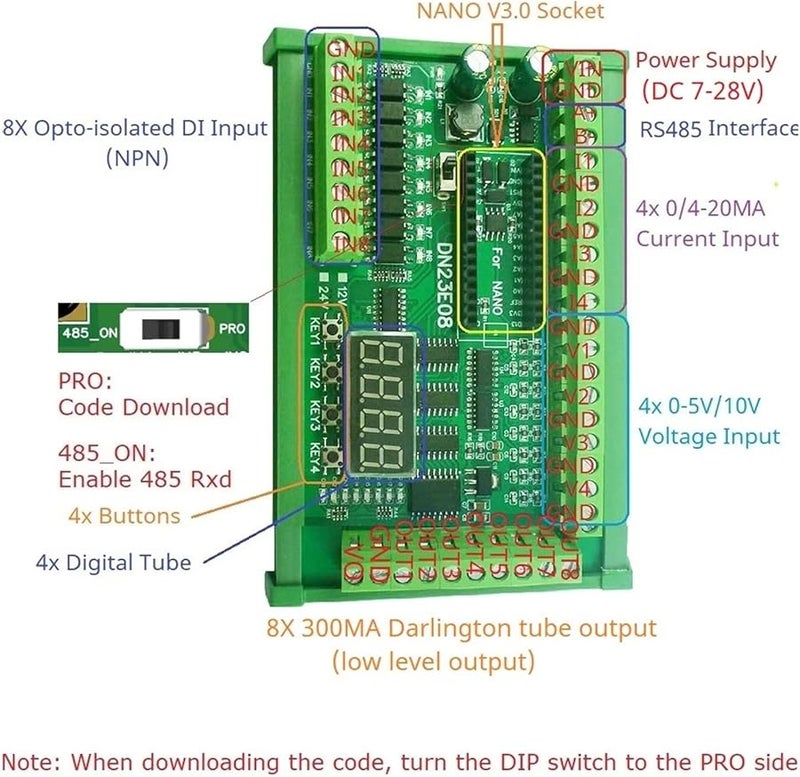Modbus RTU PLC IO Expansion Board 8DI 8AI Analog Input 4 20mA 0 10V RS485 For Arduino - Image 5