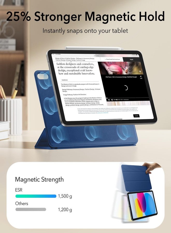 اي اس ار غطاء ESR لجهاز iPad A16 من الجيل الحادي عشر/العاشر (2025/2022، 10.9 بوصة)، غطاء مغناطيسي عملي، حامل ثلاثي الطي ثنائي الاتجاه، حماية خفيفة الوزن، خاصية التشغيل/الإيقاف التلقائي، ملمس ناعم كالحرير، سلسلة Rebound، أزرق داكن - Image 5
