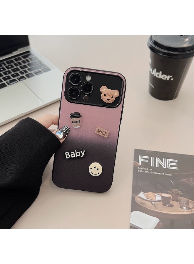 NIBEMINENT Gradient Color Clash Protective TPU Case Cover For iPhone 17 Pro Max, Pink Black Coffee Bear