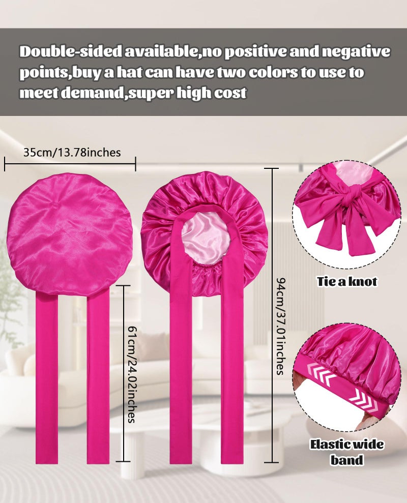 CHLINS Satin Bonnet Silk Bonnet for Sleeping Silk Sleep Cap Double Layer Hair Bonnet with Elastic Tie Band for Curly Hair Night Cap (Rose red + Skin Powder) - Image 3