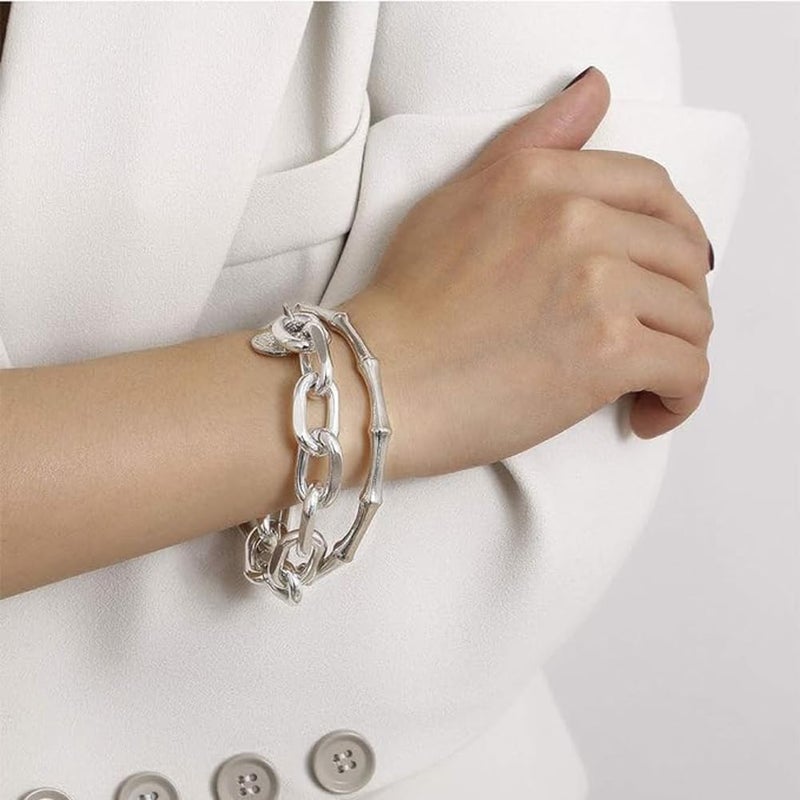 VKME 43 PCS Silver Jewelry Set for Women,Ball Dangle Hoop Earrings,Multi Layered Bracelets,Stackable Knuckle Rings,Adjustable Dainty Necklaces,Anniversary Valentine Fashion Trendy Party Gift Pack - Image 5