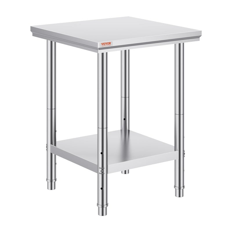 VEVOR Stainless Steel 24 x 24 x 32 Inch Commercial Kitchen Prep & Work Table Heavy Duty Metal Work Table with Adjustable Feet for Restaurant, Home and Hotel - Image 1