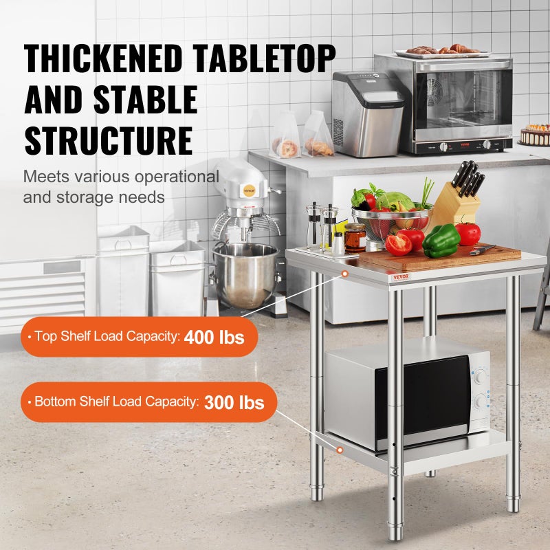 VEVOR Stainless Steel 24 x 24 x 32 Inch Commercial Kitchen Prep & Work Table Heavy Duty Metal Work Table with Adjustable Feet for Restaurant, Home and Hotel - Image 3