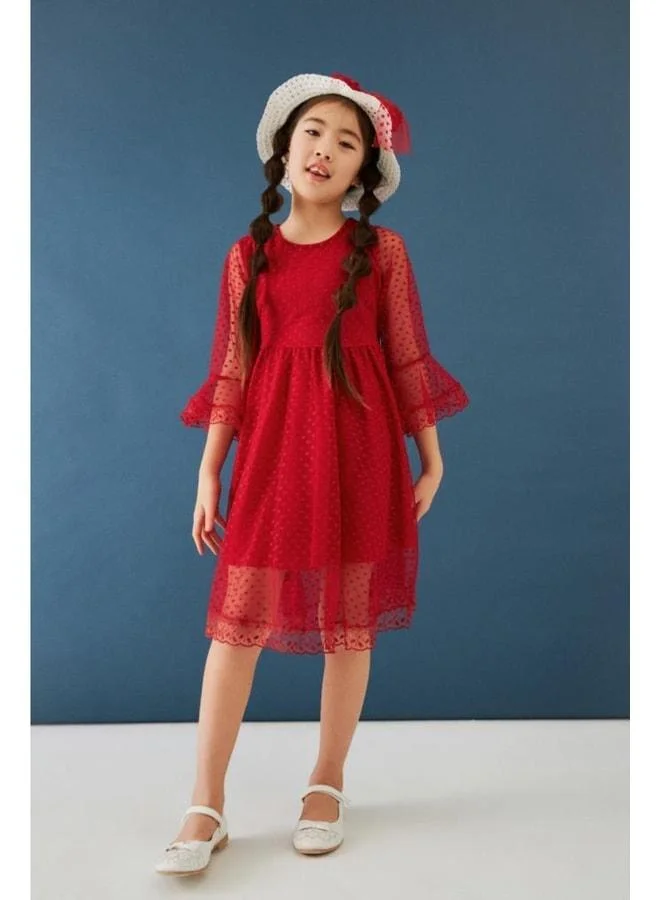 Perendi Girl's Dress with Hat and Belt Details.