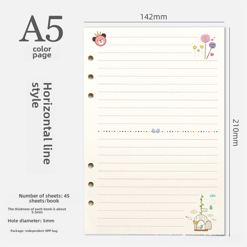 Generic 6-Hole A5/A6 Colorful Blank Dot Grid Planner Refill A5 horizontal line 