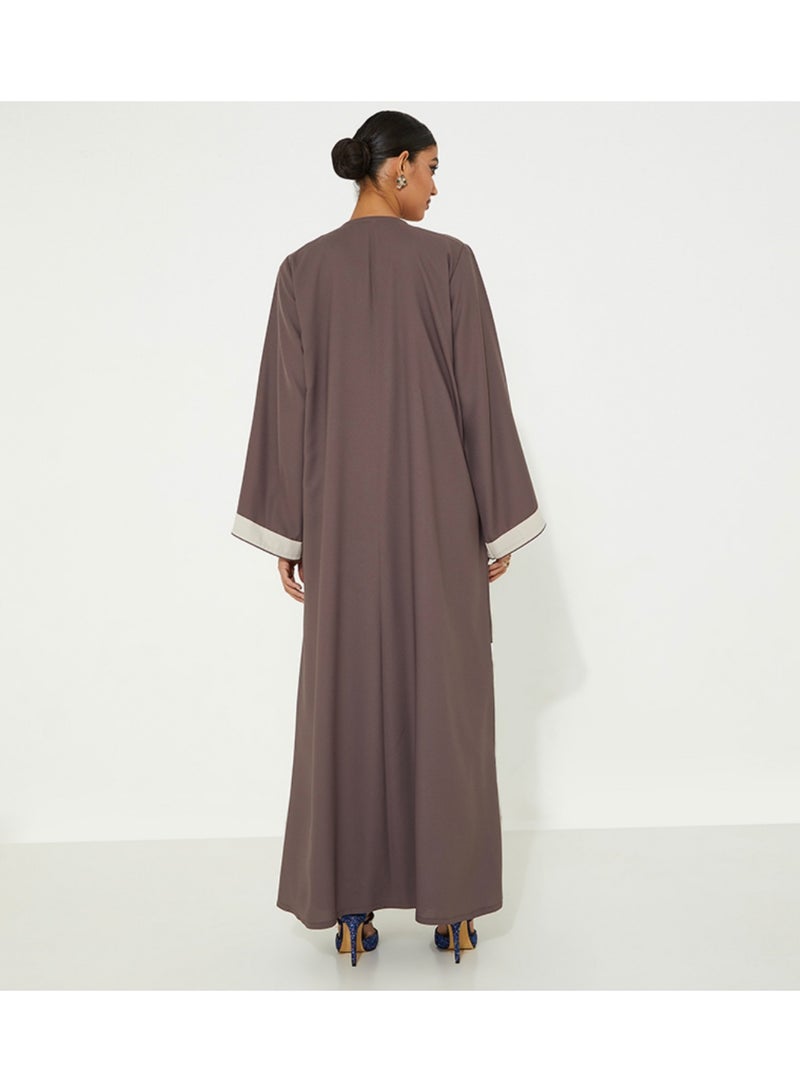 Rosette Abaya Simple Abaya with beige Cut designs with Button wide sleeves - Image 2
