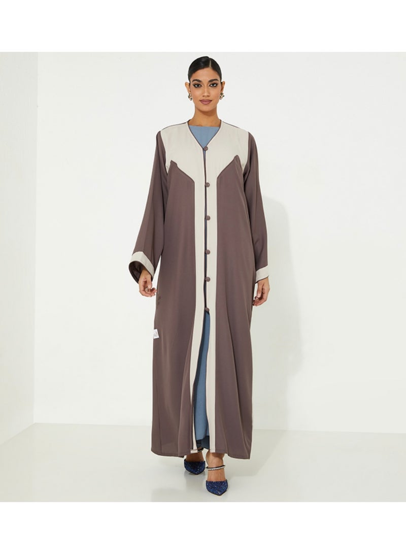 Rosette Abaya Simple Abaya with beige Cut designs with Button wide sleeves - Image 1