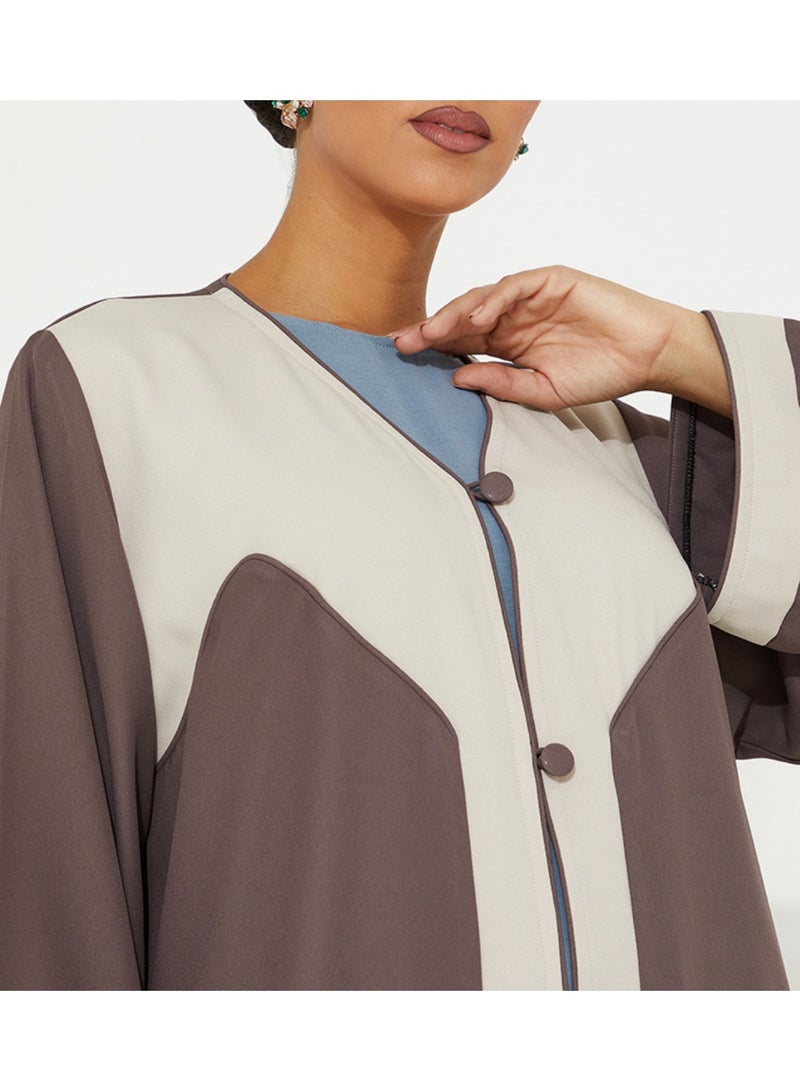 Rosette Abaya Simple Abaya with beige Cut designs with Button wide sleeves - Image 3