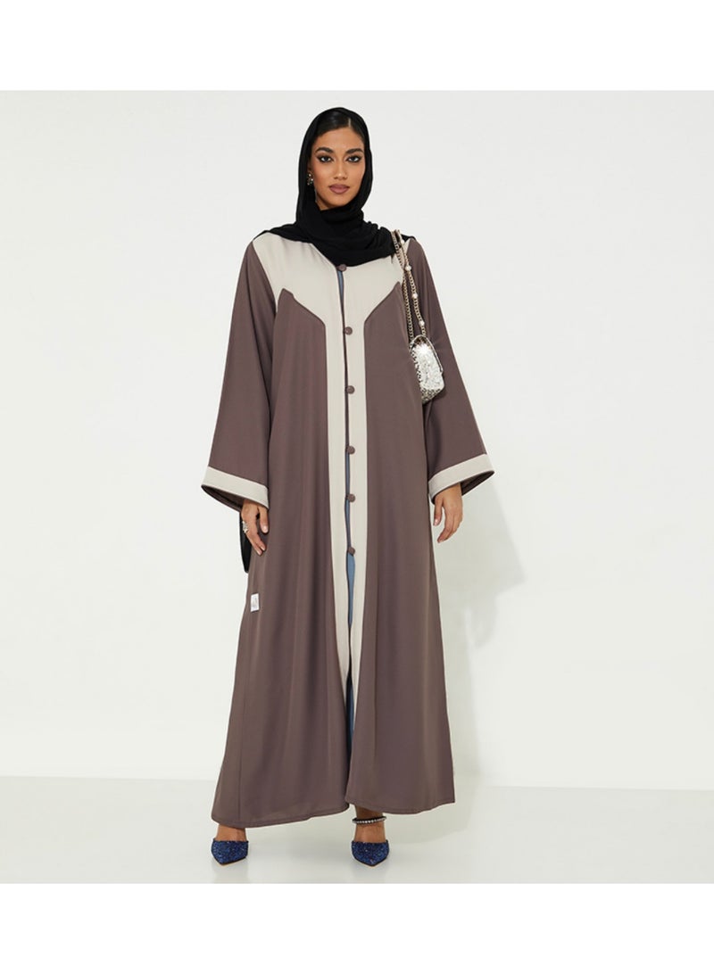 Rosette Abaya Simple Abaya with beige Cut designs with Button wide sleeves - Image 4