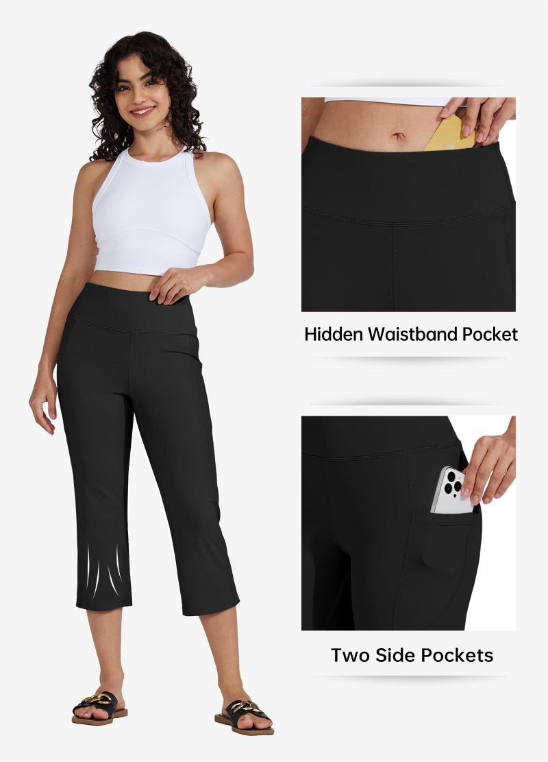 Willit Women's Yoga Capris Pants High Waist Leggings Crop Straight Leg Athletic Exercise Workout Capris 21" Black L - Image 4