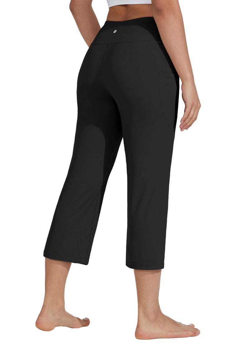 Willit Women's Yoga Capris Pants High Waist Leggings Crop Straight Leg Athletic Exercise Workout Capris 21" Black L - Image 2