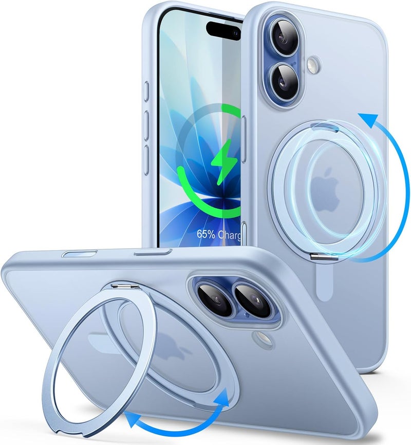 Jetech 360 Degree Rotatable Ring Case for iPhone 17 6.3-Inch with Camera Control Button, Compatible with MagSafe, Slim Shockproof Phone Cover with Stand & Ring Holder (Mist Blue) - Image 1