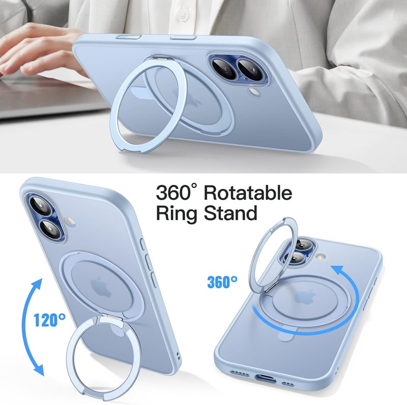 Jetech 360 Degree Rotatable Ring Case for iPhone 17 6.3-Inch with Camera Control Button, Compatible with MagSafe, Slim Shockproof Phone Cover with Stand & Ring Holder (Mist Blue) - Image 3