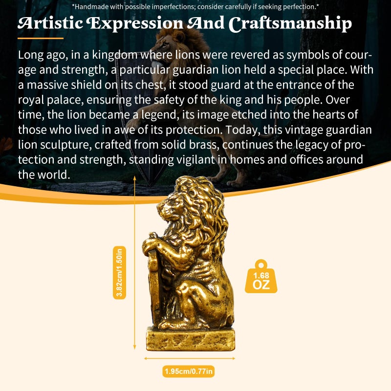 CHOVY Retro Handcrafted Guardian Lion Sculpture - 100% Solid Brass Majestic Lion Holding Ornate Shield Vintage Style Collectible Art Piece for Home & Office | Unique Gift for Mythology Lovers - Image 3