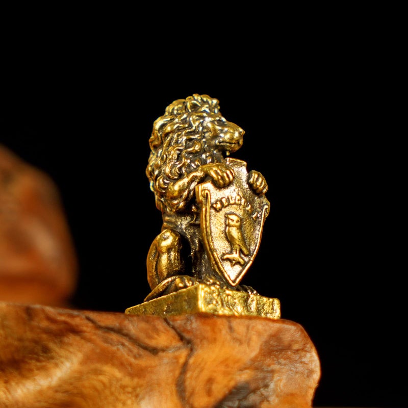 CHOVY Retro Handcrafted Guardian Lion Sculpture - 100% Solid Brass Majestic Lion Holding Ornate Shield Vintage Style Collectible Art Piece for Home & Office | Unique Gift for Mythology Lovers - Image 2