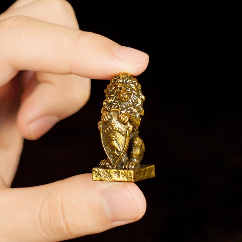 CHOVY Retro Handcrafted Guardian Lion Sculpture - 100% Solid Brass Majestic Lion Holding Ornate Shield Vintage Style Collectible Art Piece for Home & Office | Unique Gift for Mythology Lovers - Image 4