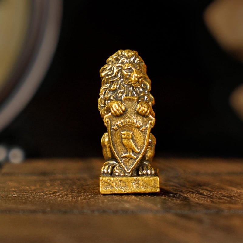 CHOVY Retro Handcrafted Guardian Lion Sculpture - 100% Solid Brass Majestic Lion Holding Ornate Shield Vintage Style Collectible Art Piece for Home & Office | Unique Gift for Mythology Lovers - Image 1