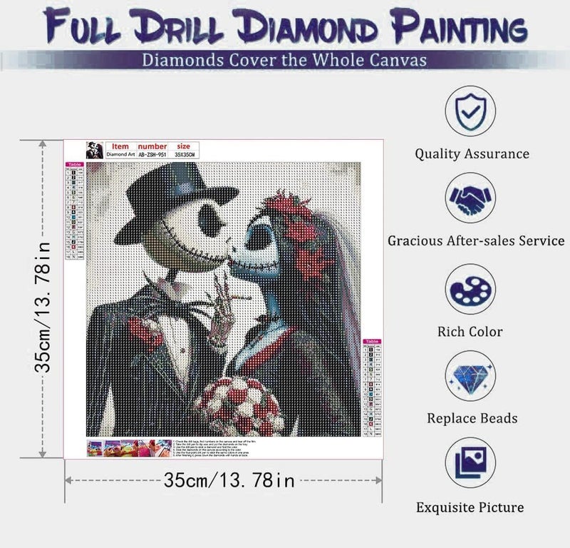 AIBOERL 5D Jack and Sally Halloween Diamond Painting Kits for Adults,Jack and Sally Diamond Art Kits for Adults Beginners,Diamond Painting Full Round Drill Crafts Kit for Home Wall Decor Gift 14x14in - Image 4