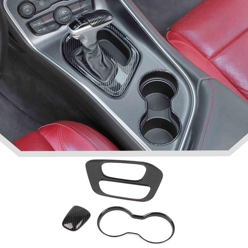 JeCar 3pcs Carbon Fiber Cup Holder Trim Kit for 20152024 Dodge Challenger Interior Accessories - Image 2