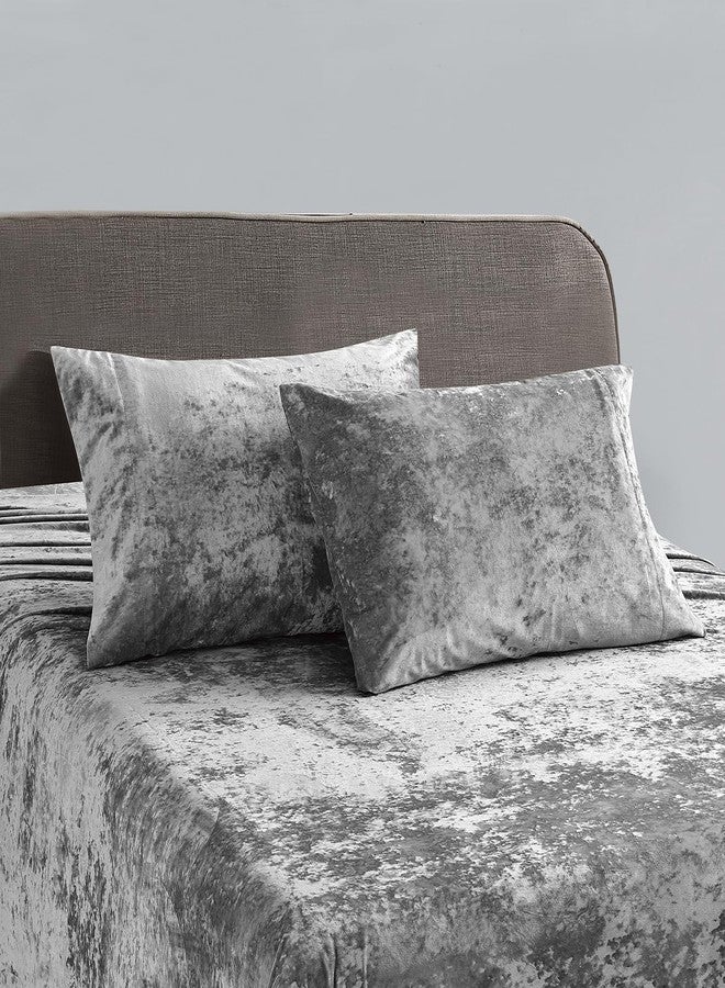 Fredsure Distressed Velvet Sheet Set, 4 Pieces Grey Queen, Ultra Soft, Warm - Image 2