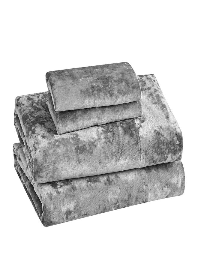 Fredsure Distressed Velvet Sheet Set, 4 Pieces Grey Queen, Ultra Soft, Warm - Image 4