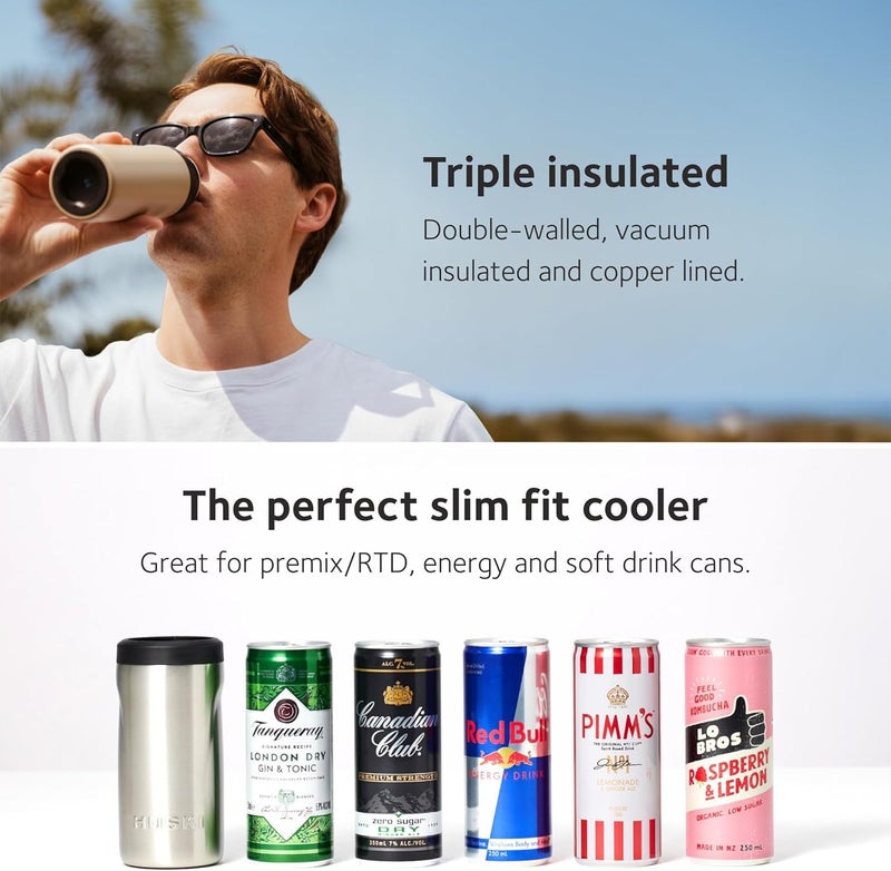 Huski Slim Can Cooler | NEW | Fits 250ml Premix/RTD, Energy & Soft Drink Cans | Triple Insulated | Detachable 2-in-1 Can Tab Slider | Keeps Cans up to 5X Colder | Great Gift (Black) - Image 4