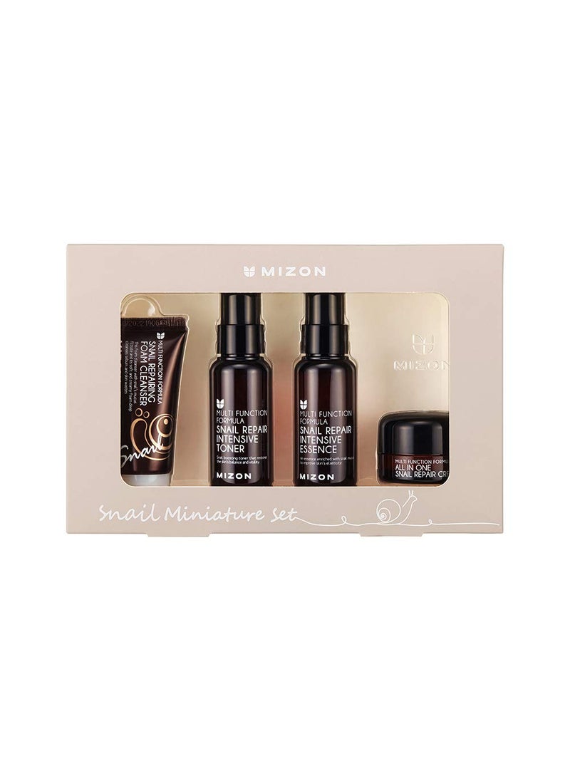 MIZON - MIZON Snail Line Set Korean Snail Skincare Essentials Set Mini Sized Snail Foam Cleanser Toner Essence and All in One Facial Cream to Improve Skin Tone Fine Wrinkles Smooth Moisturize - Image 1