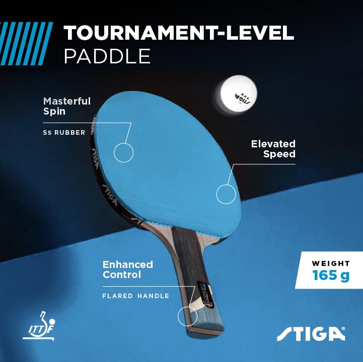 STIGA Pro Carbon Performance-Level Table Tennis Racket with Carbon Technology for Tournament Play - Red and Blue Colors - Image 2