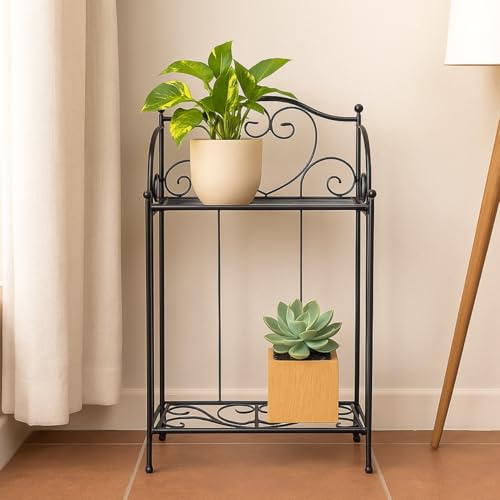 ecofynd Elite Plant Stands for Outdoor Balcony, Flower Pot Stand for Indoor Plants, Metal Planter Stand for Living Room, home decor, Indoor & Outdoor plants, 2 Tier, (Black) - Image 1
