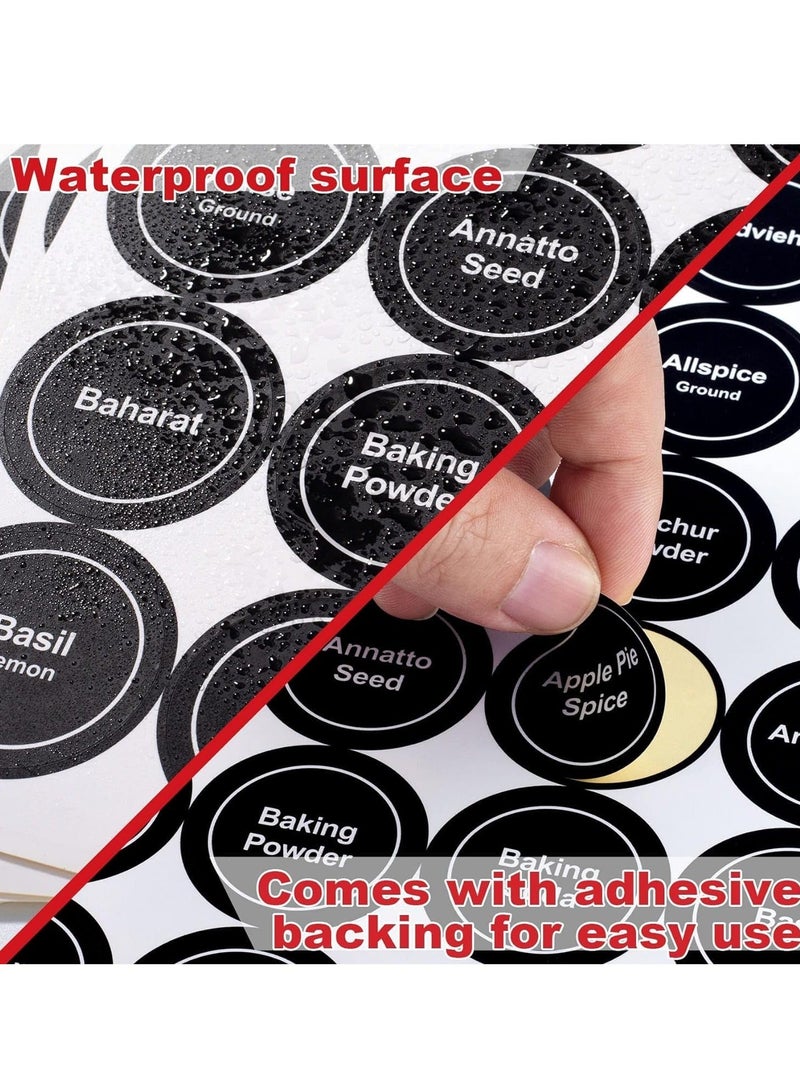 general 432PCS Spice Labels Stickers, 1.4in Black Spice Labels for Kitchen, Waterproof Adhesive Round Preprinted Spice and Blank Labels for Jars, Caps, Food Containers, Spice Organizers (12 Sheets)  - Image 4