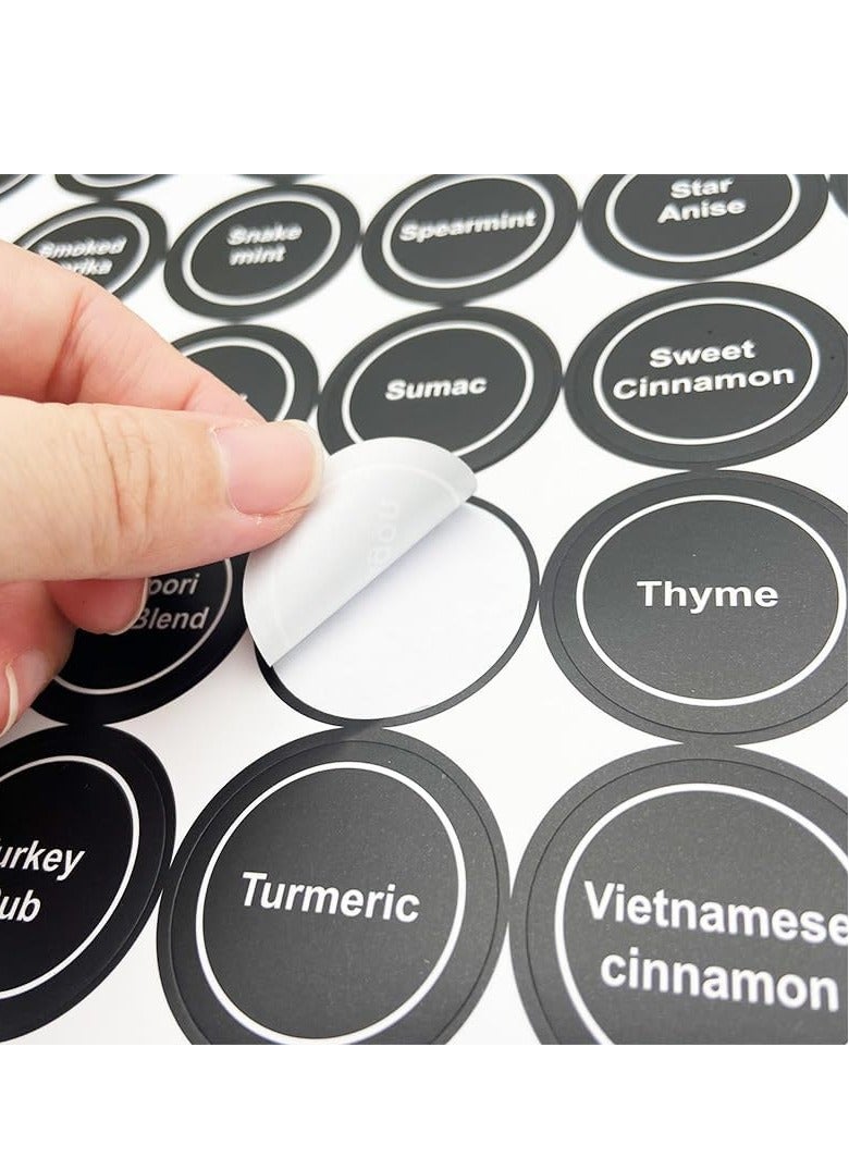 general 432PCS Spice Labels Stickers, 1.4in Black Spice Labels for Kitchen, Waterproof Adhesive Round Preprinted Spice and Blank Labels for Jars, Caps, Food Containers, Spice Organizers (12 Sheets)  - Image 5