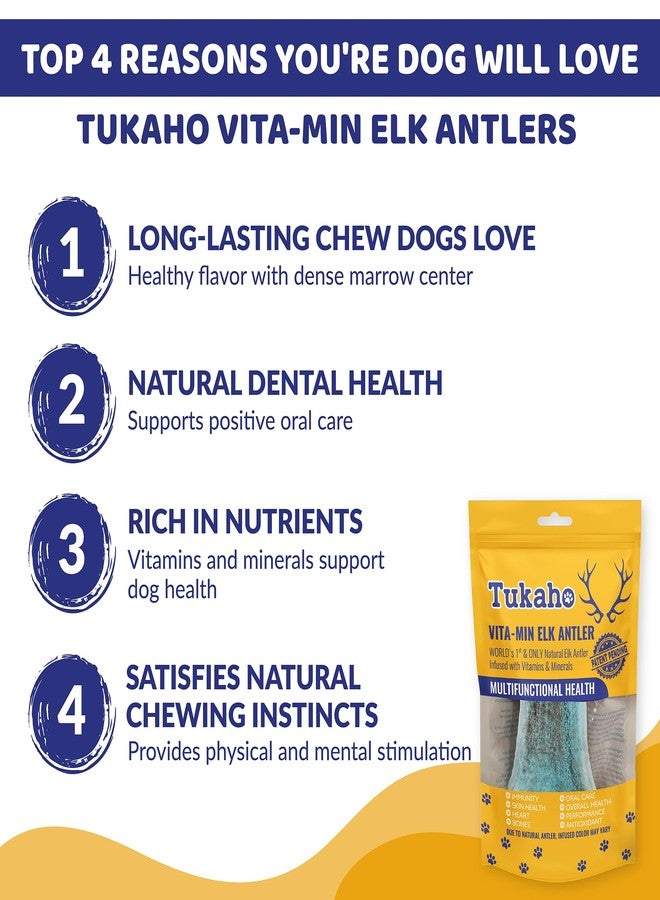 TUKAHO New Vita-Min Split Elk Antlers for Dogs Small to Medium مع الفيتامينات والمعادن لصحة عامة جيدة - مكافآت طبيعية للعناية بأسنان الكلاب (متوسطة) - Image 2