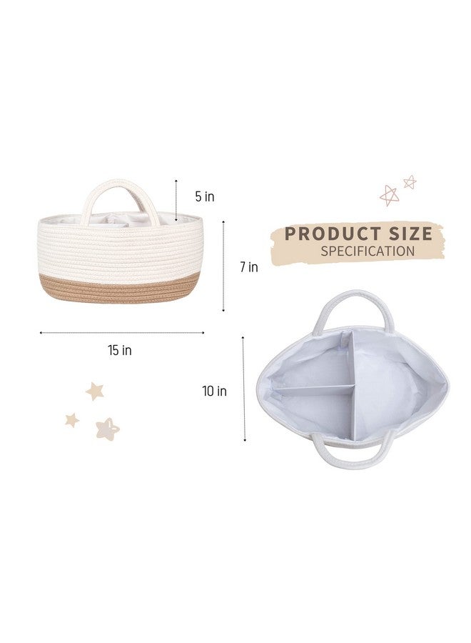 Mila Millie Mila Millie Baby Large Cotton Rope Diaper Caddy,Organizer Storage Bin for Nursery Essentials,100% Natural Cotton,Eco friendly (White & Biege) 15.5x10x7 Inch (Pack of 1) - Image 3