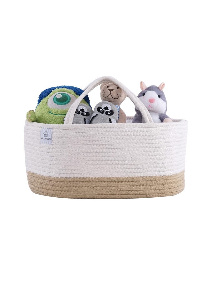 Mila Millie Mila Millie Baby Large Cotton Rope Diaper Caddy,Organizer Storage Bin for Nursery Essentials,100% Natural Cotton,Eco friendly (White & Biege) 15.5x10x7 Inch (Pack of 1) - Image 2