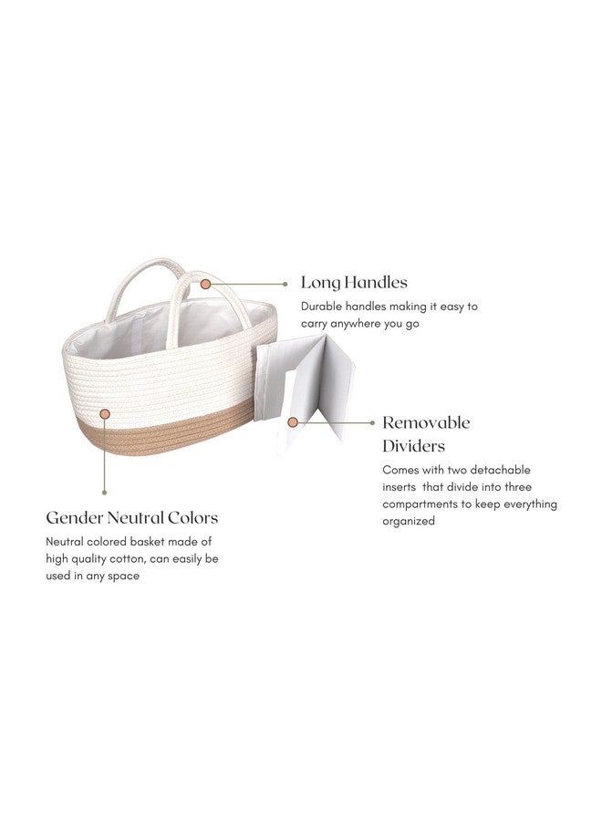 Mila Millie Mila Millie Baby Large Cotton Rope Diaper Caddy,Organizer Storage Bin for Nursery Essentials,100% Natural Cotton,Eco friendly (White & Biege) 15.5x10x7 Inch (Pack of 1) - Image 4