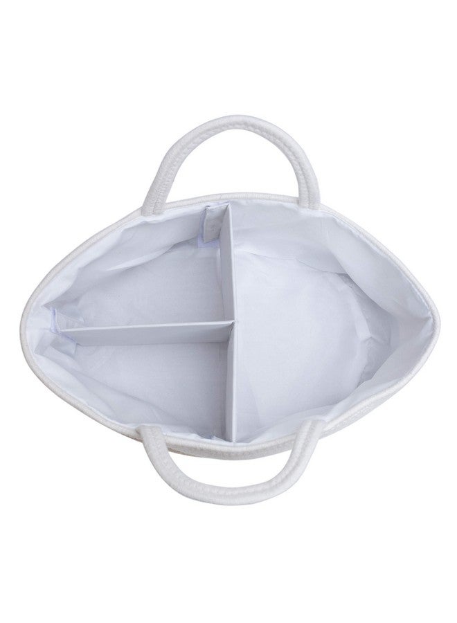 Mila Millie Mila Millie Baby Large Cotton Rope Diaper Caddy,Organizer Storage Bin for Nursery Essentials,100% Natural Cotton,Eco friendly (White & Biege) 15.5x10x7 Inch (Pack of 1) - Image 1