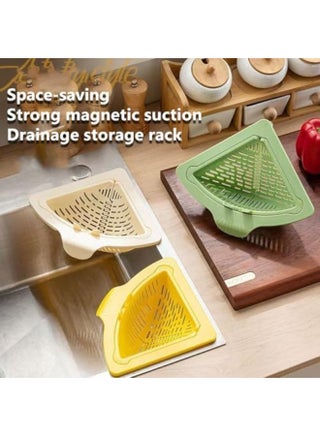 Magnetic Triangular Sink Strainer – Kitchen Corner Drain Basket, Anti-Clog Organizer For Washing Veggies & Collecting Food Scraps (PP, 6.6" X 6.6")