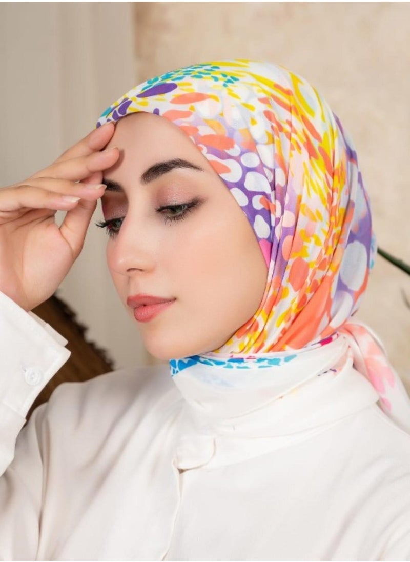 Generic - Digital Crepe Square Scarf 90x90cm, Lightweight and Elegant Silk Scarf, Modern Design Printed with Vibrant Colors, Perfect Scarf Hijab for Occasions and Daily Use, Multicolor - Image 1